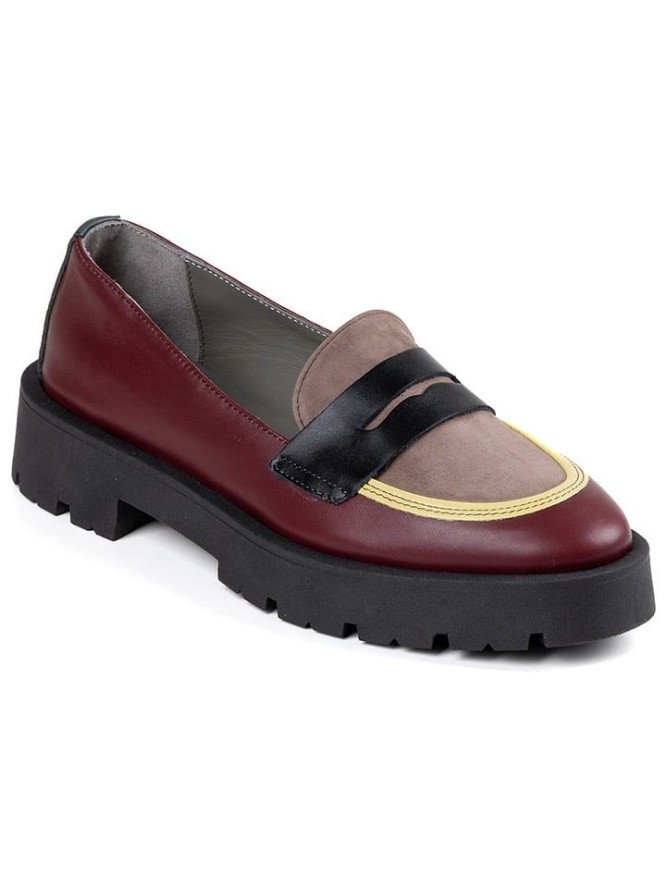 Anna Morellini Skórzane mokasyny "Marbara" w kolorze bordowo-beżowo-czarnym rozmiar: 38