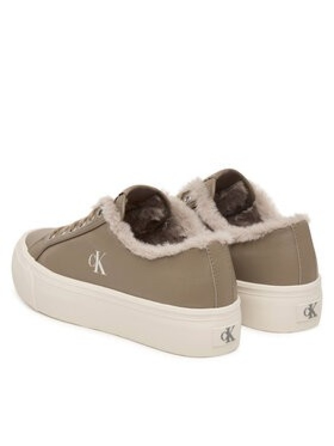 Calvin Klein Sneakersy Vulc Flatf Laceup Lth Fur HW0HW03235 Beżowy