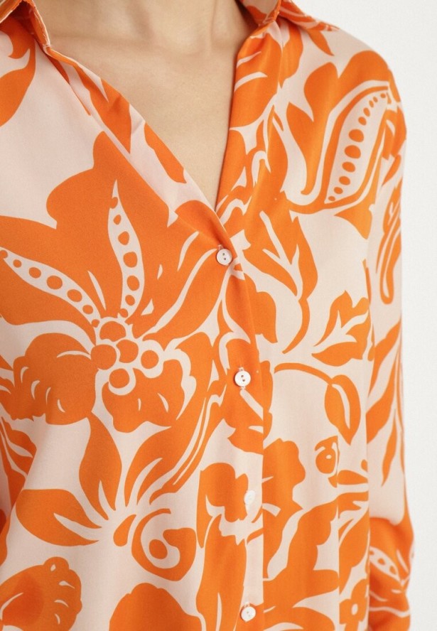 Pomarańczowa Koszula o Luźnym Fasonie w Kwiatowy Wzór Edala