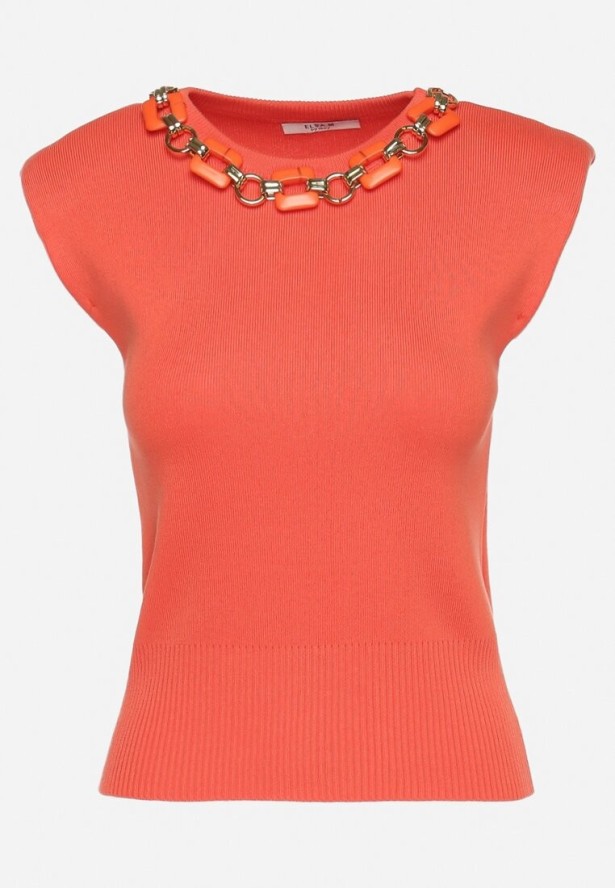 Pomarańczowa Bluzka Dzianinowa z Łańcuchem Odesima