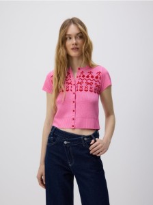 Wzorzysty kardigan - różowy