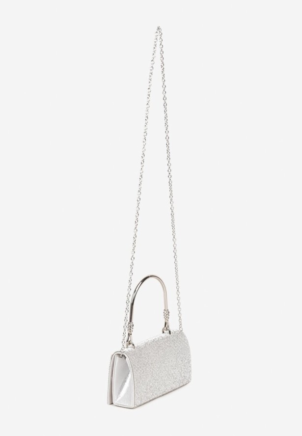 Srebrna Torebka Kopertówka z Cyrkoniami Rączką i Łańcuszkiem Fesovira