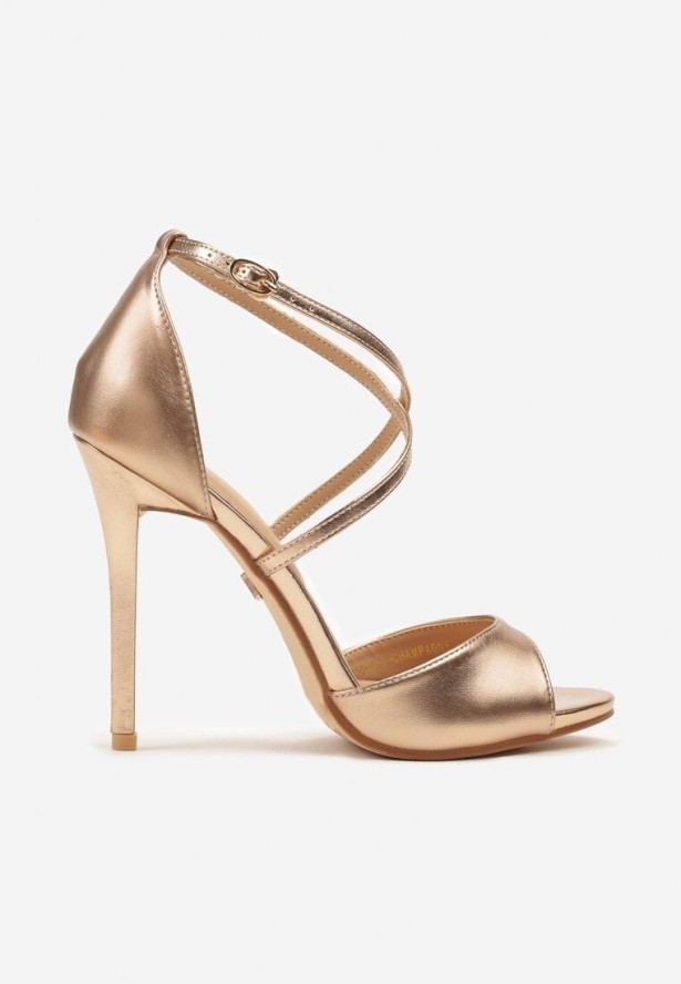 Szampańskie Sandały na Szpilce Vices z Ozdobnymi Paskami Saroine