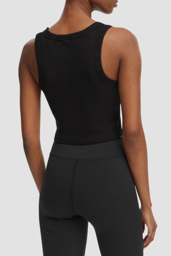 GUESS Czarny krótki damski tank top Silvy Rib, Rozmiar L