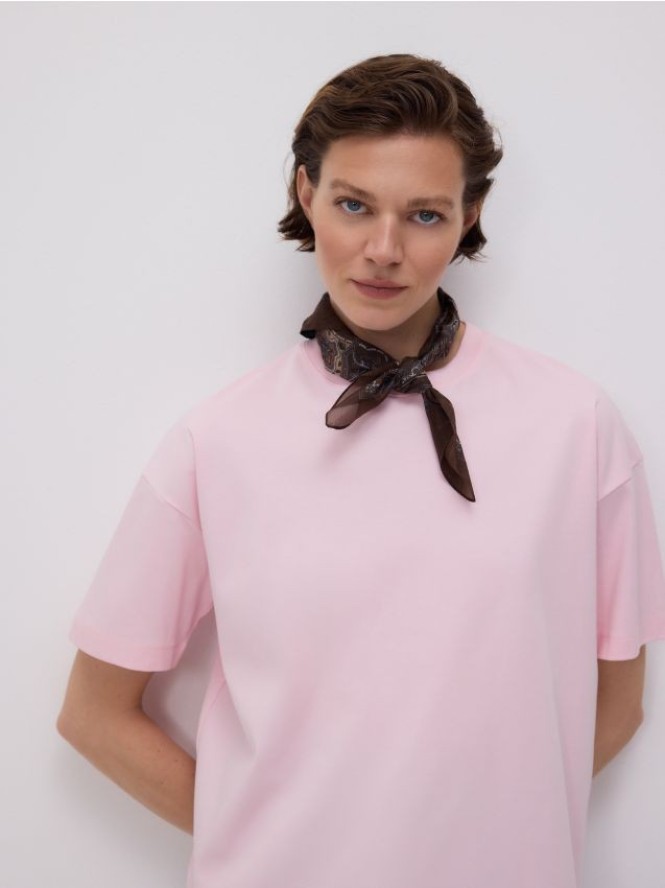 T-shirt oversize z merceryzowanej bawełny - pastelowy róż