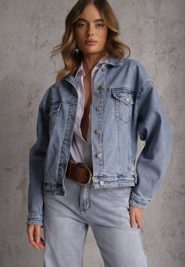 Niebieska Kurtka Jeansowa Oversize z Bawełną i Lyocellem Vimarosse