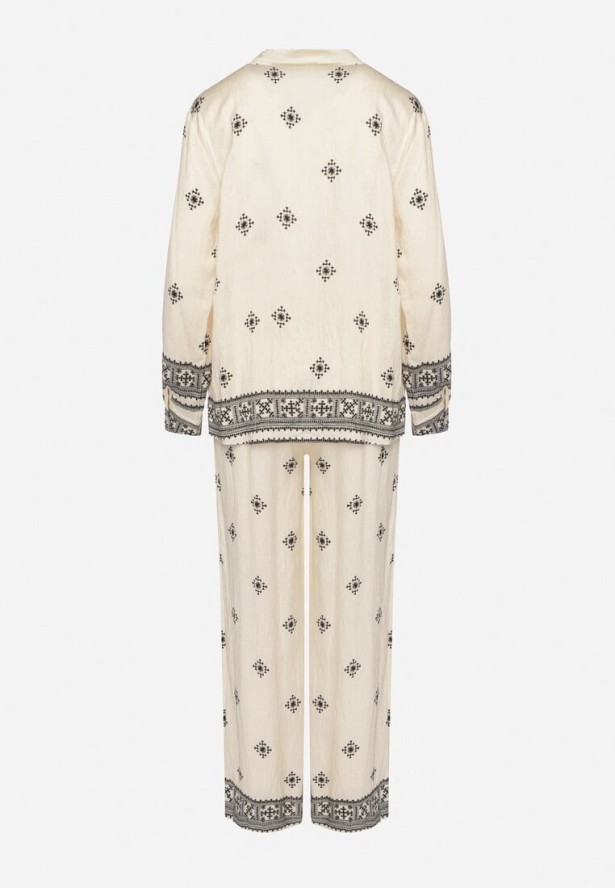 Beżowy Komplet z Wiskozą Spodnie o Szerokim Kroju i Koszula Tatorela