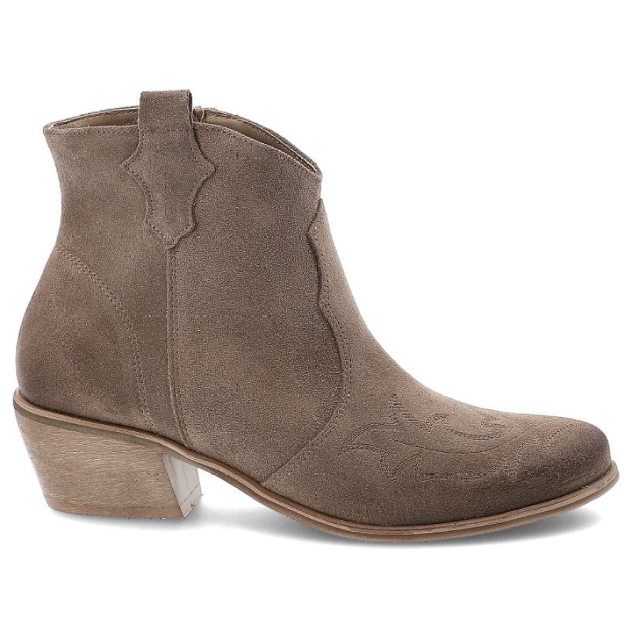 Botki damskie Armodo, kowbojki za kostkę zamszowe skórzane z wzorami na klocku i na zamek, beżowe, 1515