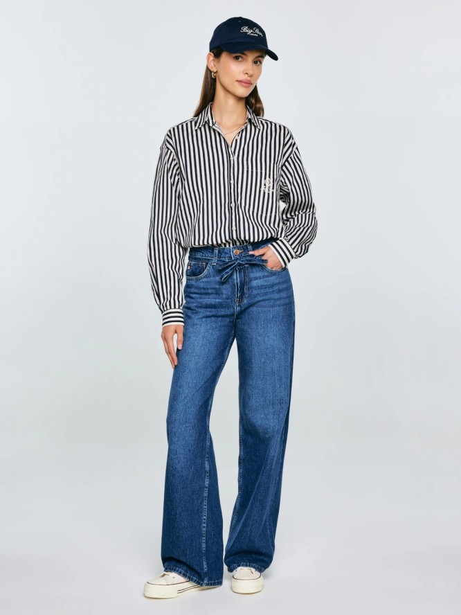 Koszula damska luźna w paski granatowo-kremowe Tina 403