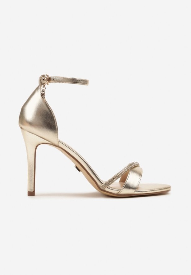 Złote Sandały na Szpilce Vices z Cyrkoniami Linoriela