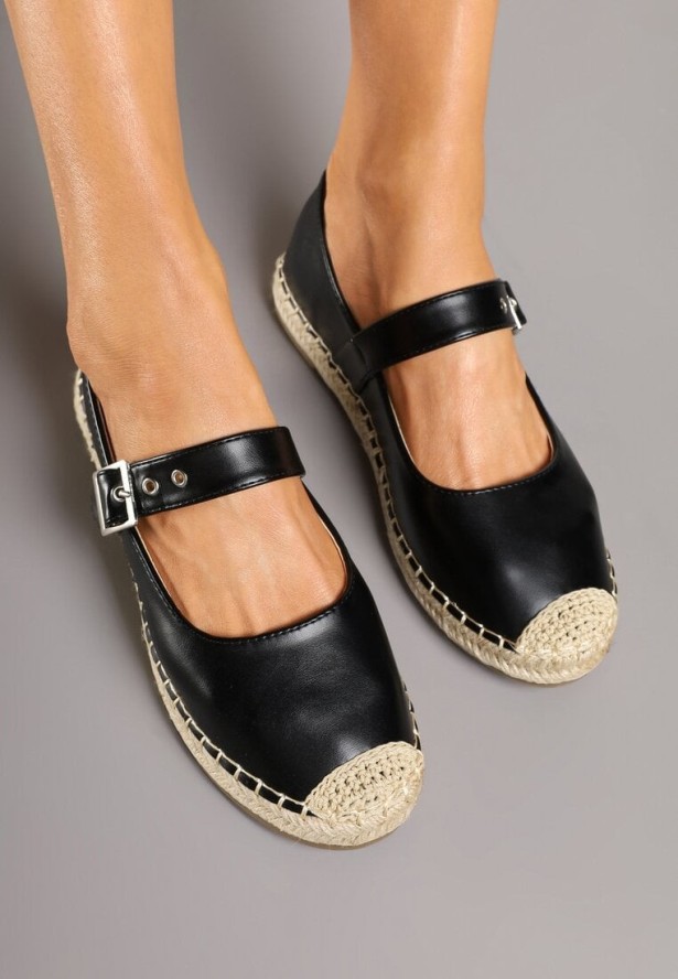 Czarne Espadryle z Plecionką i Paskiem Galvesis