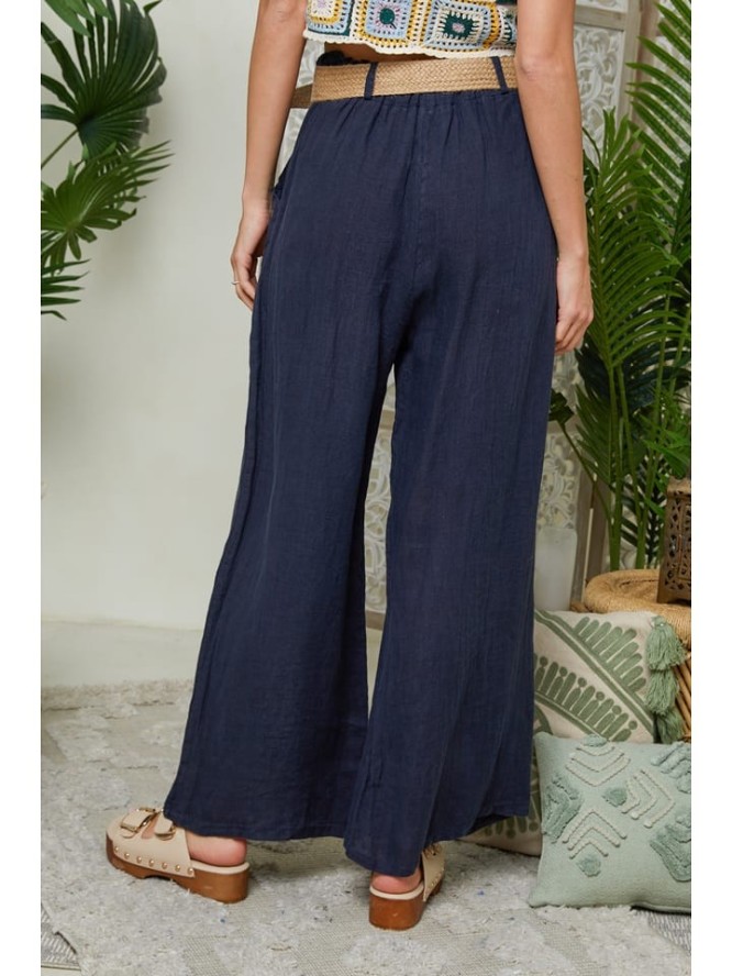 Lin Passion Lniane spodnie w kolorze granatowym rozmiar: 38/40