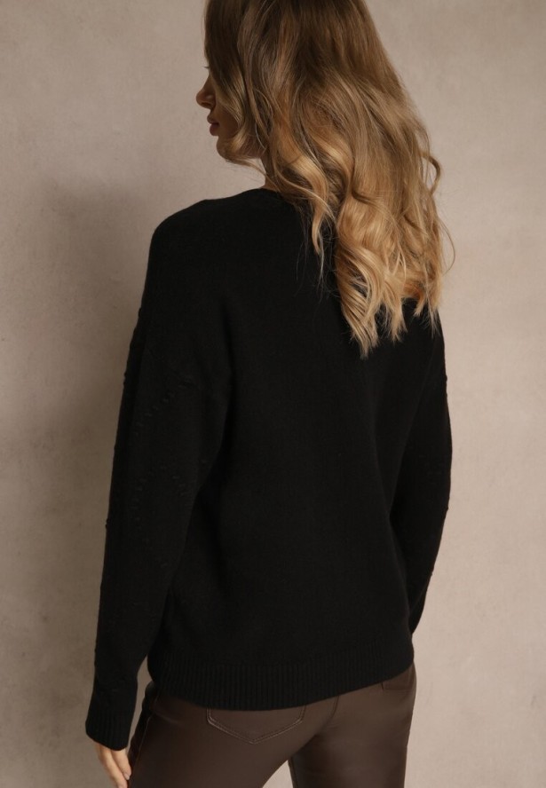 Czarny Sweter z Tłoczonymi Sercami Unareia