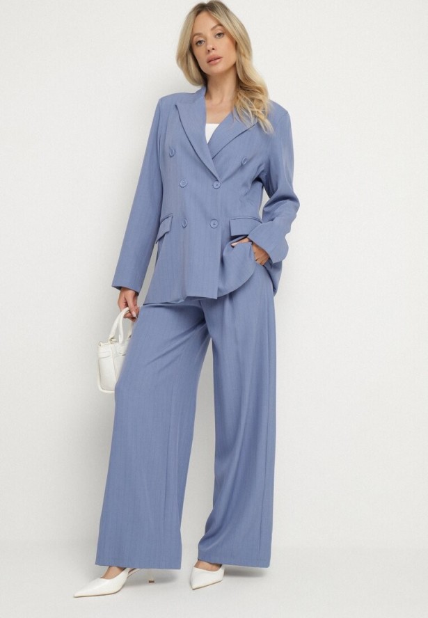 Niebieskie Garniturowe Spodnie Szerokie z Wiskozą i Paskiem Ellifira