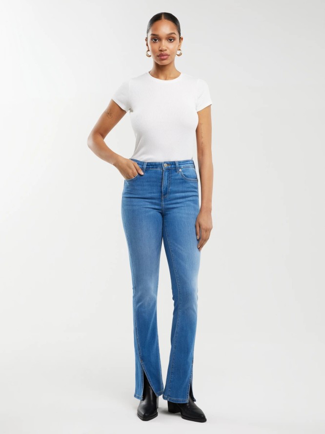 Jeansy damskie bootcut z rozcięciami niebieskie Blake 402