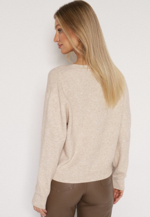 Beżowy Rozpinany Kardigan z Dodatkiem Kaszmiru Vetirira