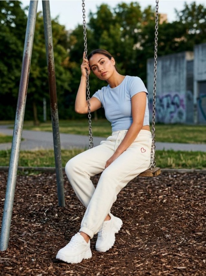 Crop top z krótkim rękawem - niebieski