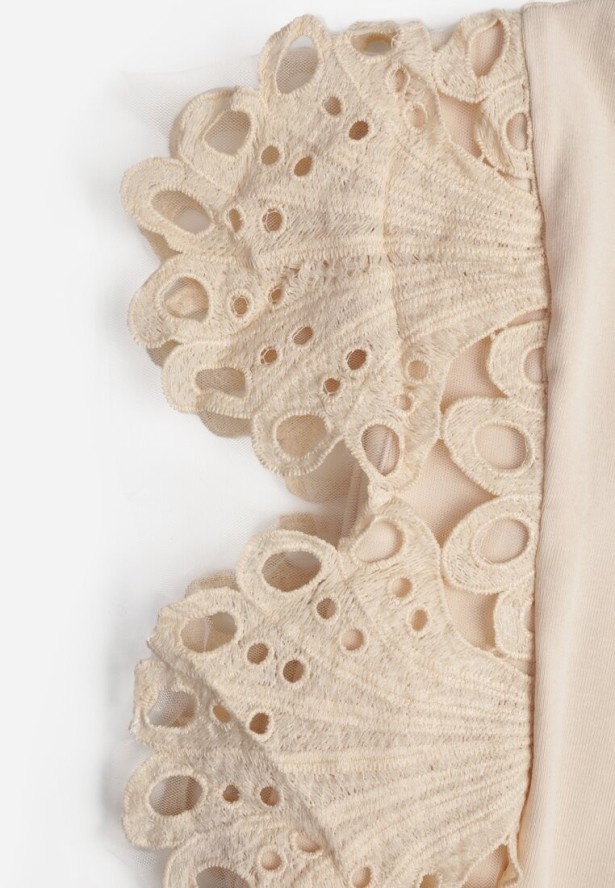 Jasnobeżowy Top z Bawełny z Ozdobną Koronką Adexis