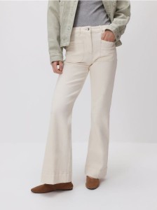 Jeansy flare - kremowy