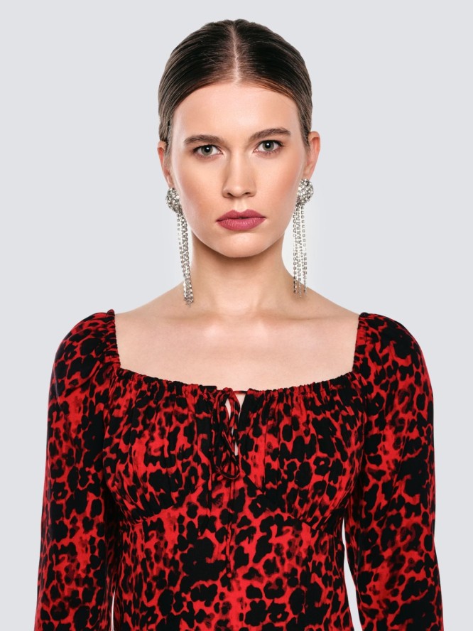 Sukienka damska midi z wiskozy z nadrukiem czerwono-czarna Kiara 603