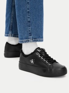 Calvin Klein Sneakersy Vulc Flatf Laceup Lth Fur HW0HW03235 Czarny