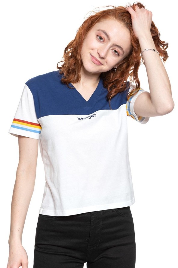 WRANGLER T SHIRT DAMSKI CUT N SEW V TEE OFF WHITE W7P0GH737 112132020