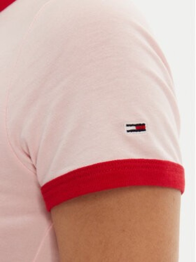 Tommy Jeans T-Shirt Script Ringer DW0DW20631 Różowy Slim Fit