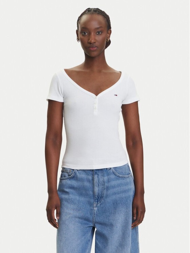 Tommy Jeans T-Shirt Henley DW0DW20902 Biały Slim Fit