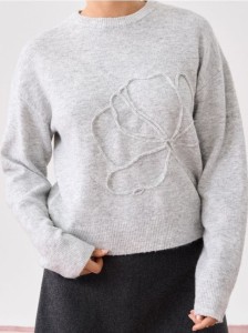 Sweter z aplikacją 3D z domieszką wełny - szary