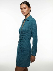 Wiskozowa koszulowa sukienka mini z marszczeniem - zielony