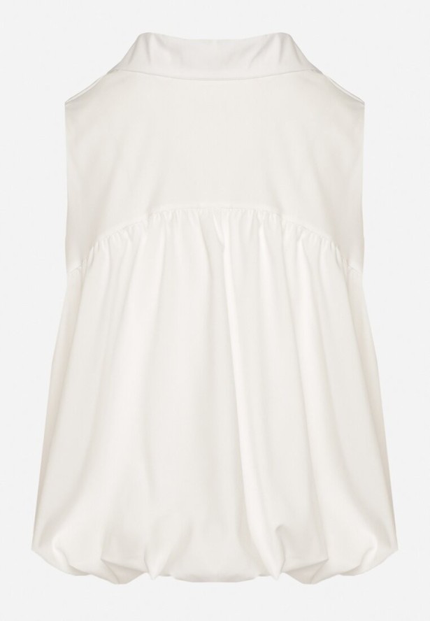 Biała Bluza Rozkloszowana Oversize z Kołnierzykiem Eridwen