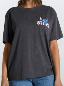 Koszulka loose fit z nadrukiem Stitch - szary