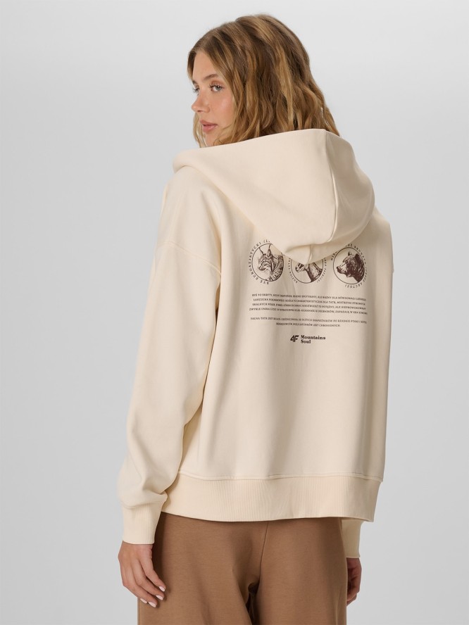 4F Bluza dresowa relaxed z kapturem damska - kremowa XL
