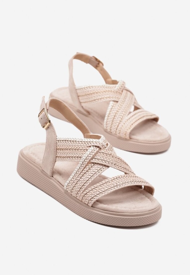 Różowe Sandały z Plecionymi Paskami Finozi