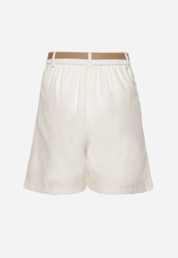 Jasnobeżowe Eleganckie Szorty z Wiskozą z Dodatkowym Paskiem z Klamrą Resella