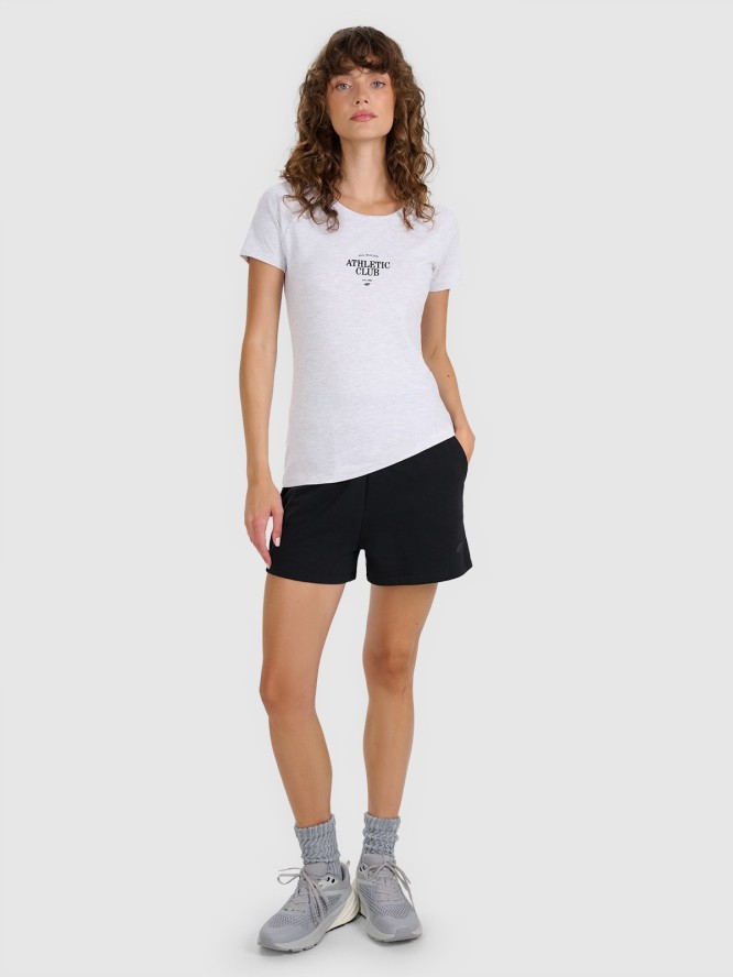 4F T-shirt slim z nadrukiem damski - szary XS