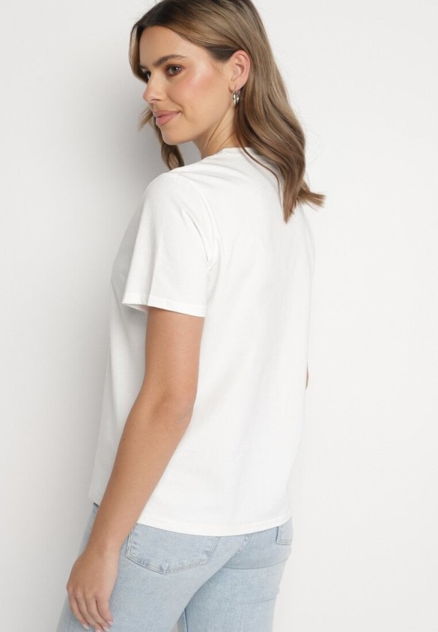 Biały Bawełniany T-shirt Ozdobiony Napisem Nalaviraen