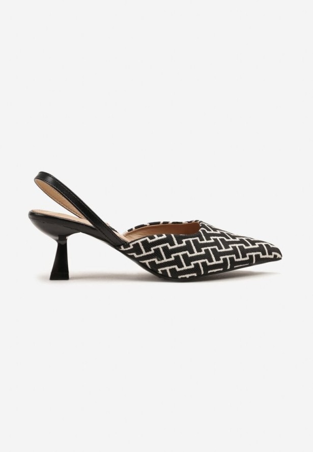 Czarne Sandały na Obcasie Kaczuszce z Geometrycznym Motywem Arrivanna