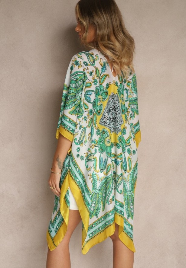 Żółte Ponczo Narzutka z Wiskozy i Jedwabiu w Stylu Boho Acera
