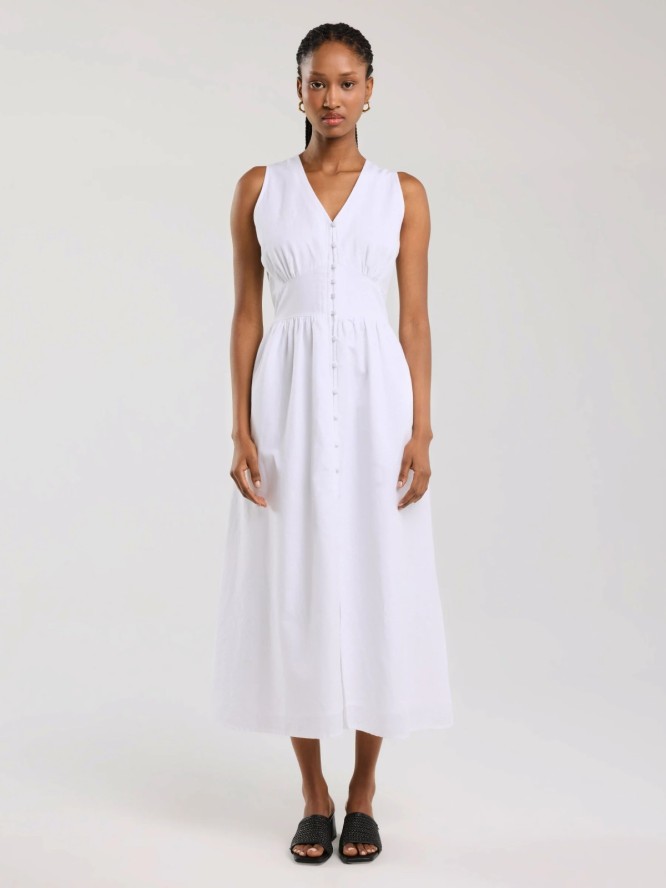 Sukienka damska midi z lnem biała Willow 100