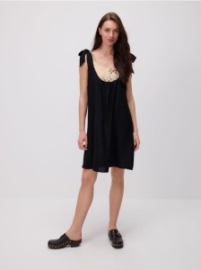 Narzutka plażowa z domieszką lnu - czarny