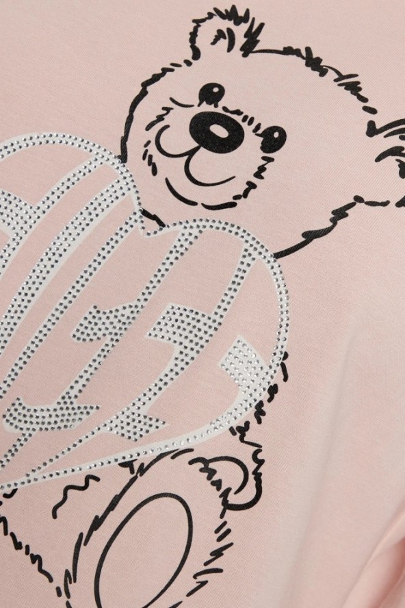 GUESS Różowy t-shirt damski Bear Boxy, Rozmiar L