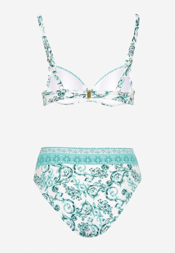 Jasnozielone Bikini w Ornamentalny Wzór Biustonosz i Majtki Figi Mirazia