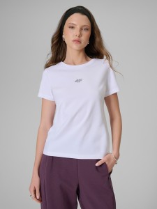4F T-shirt slim gładki damski - biały XL