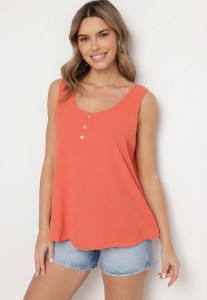 Pomarańczowy Top na Szerokich Ramiączkach Zdobiony Guzikami Jenadorea