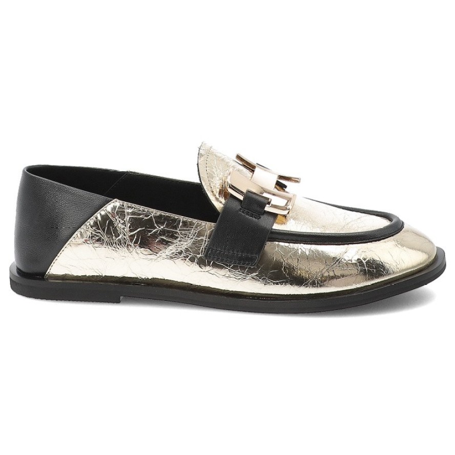 Złote Półbuty Carinii Eleganckie Obuwie Damskie Na Płaskiej Podeszwie