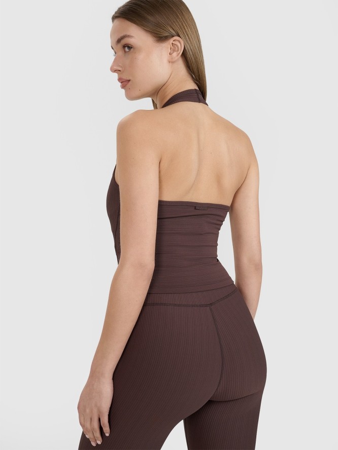 4F Crop top slim gładki damski 4F x Anna Lewandowska - brązowy S