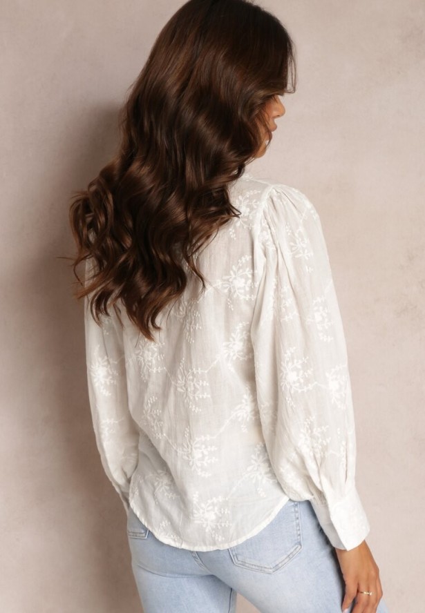 Biała Prześwitująca Koszula z Bawełny Ozdobiona Haftem Zolihe