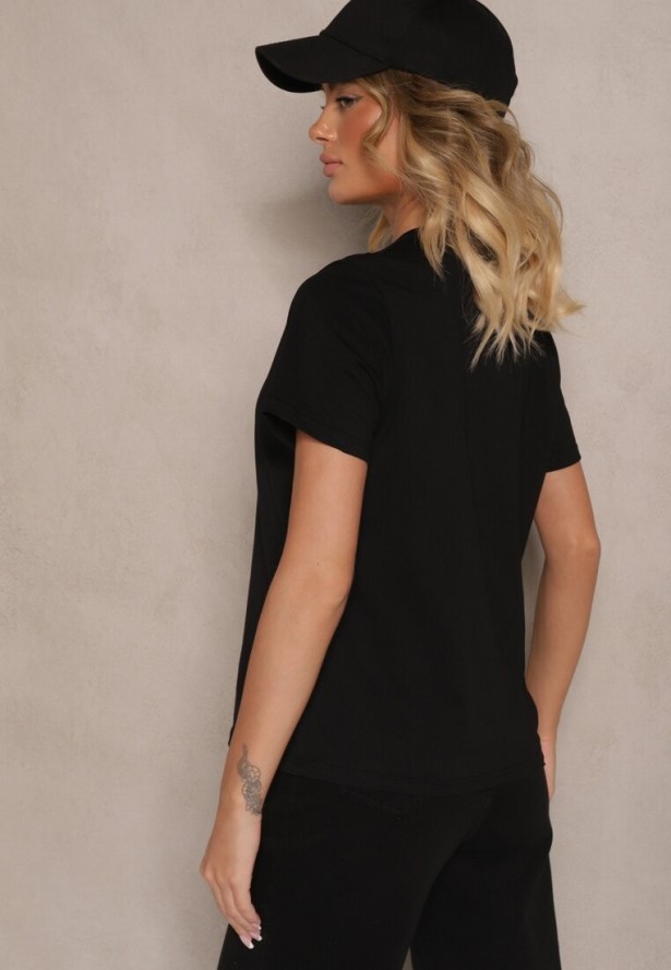 Czarna Bluzka z Bawełny Ozdobiona Sercem z Cyrkonii i Napisem Marillena