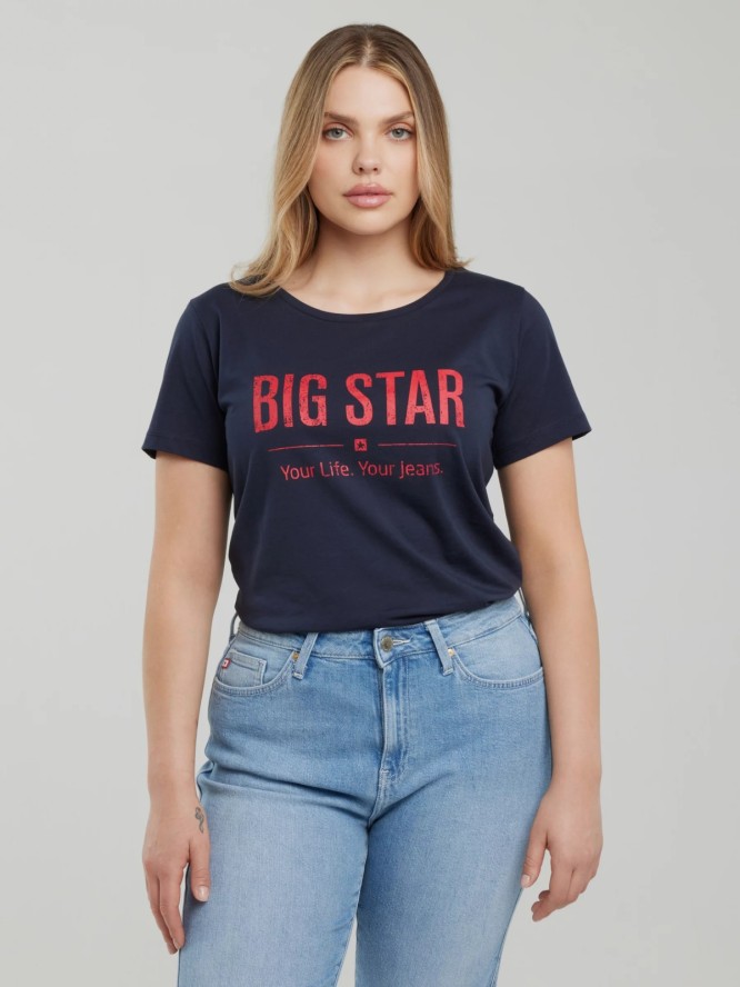 Koszulka damska o klasycznym kroju granatowa Brunona 403